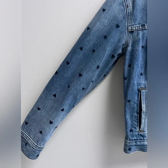 MADEWELL Women’s Rare Heart Print Boxy Cut Medium Wash Jean Jacket - Size XS